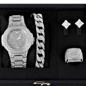 Watch and Jewelry set cuban chain watch Earrings